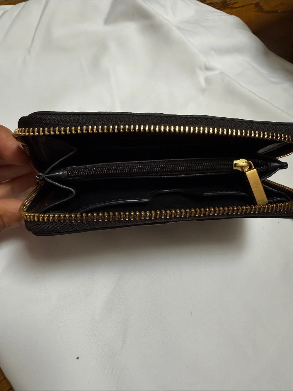 Tory Burch Black Leather Zip Wristlet Wallet with Gold Hardware